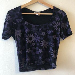 Crop top with purple flower pattern